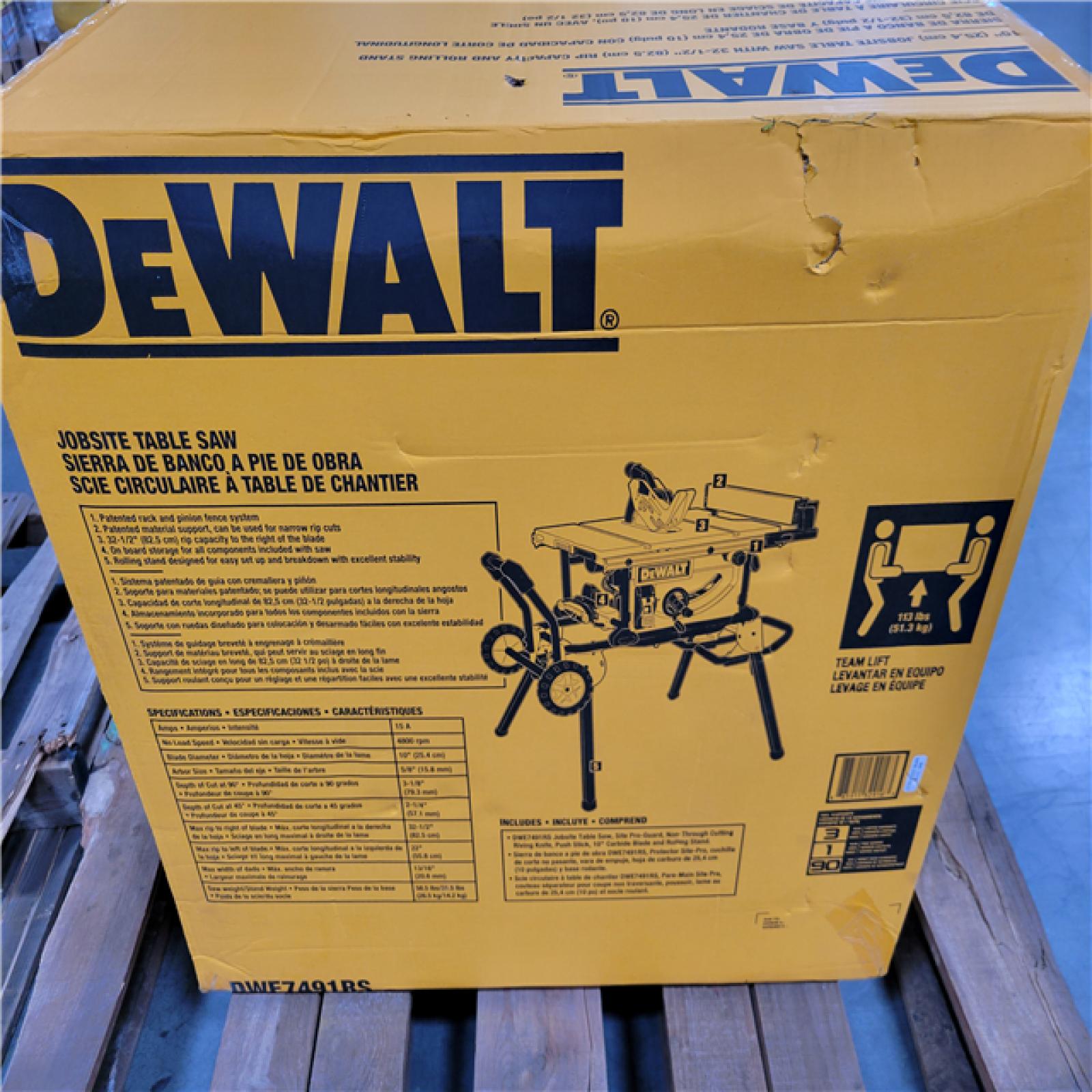 CALIFORNIA AS-IS 10 (25.4mm) JOBSITE TABLE SAW WITH 32-1/2 (82.5mm) RIP CAPACITY AND ROLLING STAND