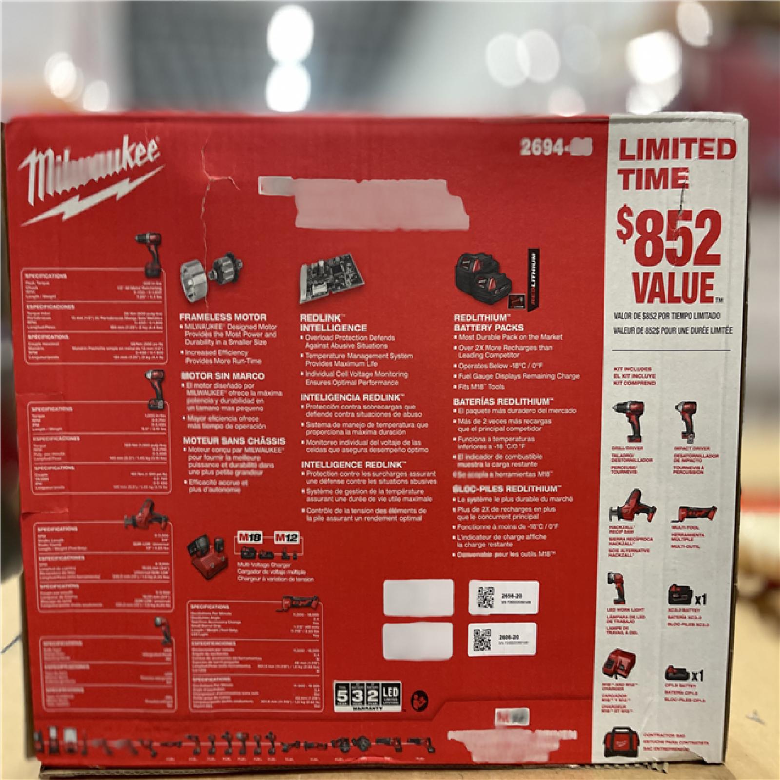 NEW! - Milwaukee M18 18V Lithium-Ion Cordless Combo Kit (5-Tool) with (2) Batteries  Charger and Tool Bag