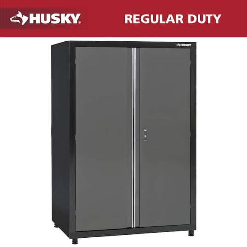 Phoenix AS-IS Husky Regular Duty 46 in. W x 72 in. H x 24 in. D 4-Shelf 22-Gauge Steel Freestanding Garage Storage Cabinet in Black and Gray