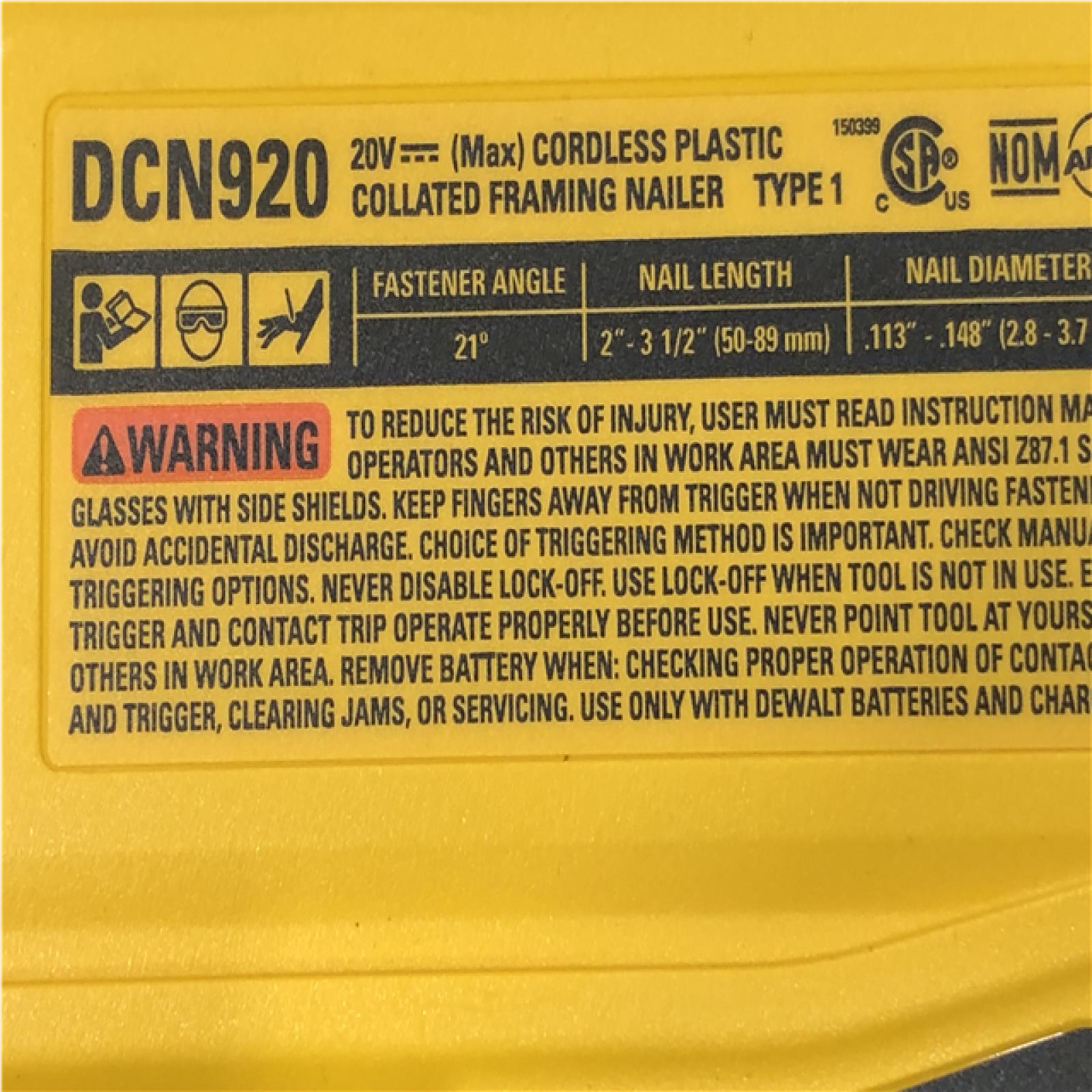 AS-IS DEWALT 20-Volt 21° Cordless Framing Nailer (Tool-Only)