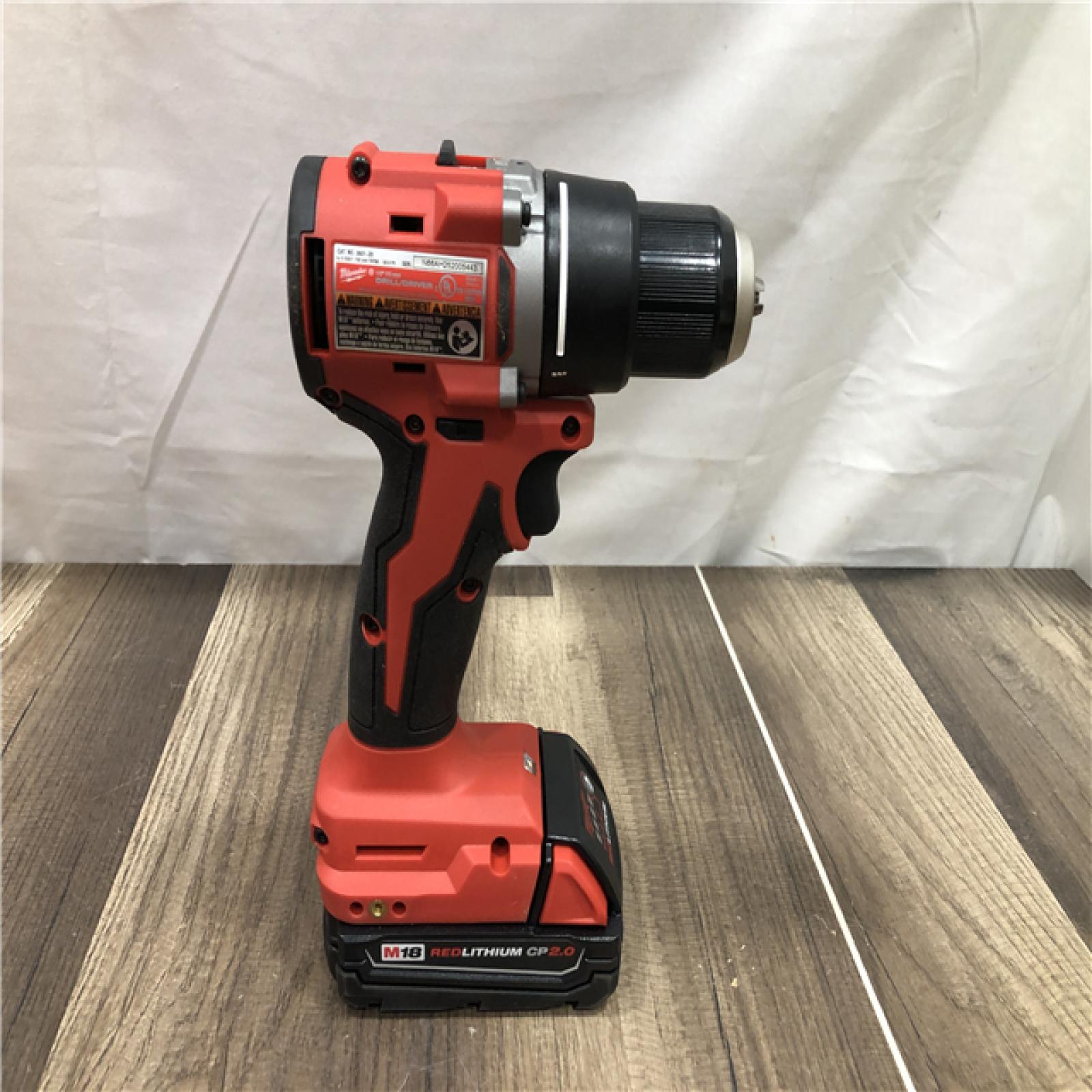 AS-IS Milwaukee 18V Lithium-Ion Brushless Cordless 1/2 in. Compact Drill/Driver Kit