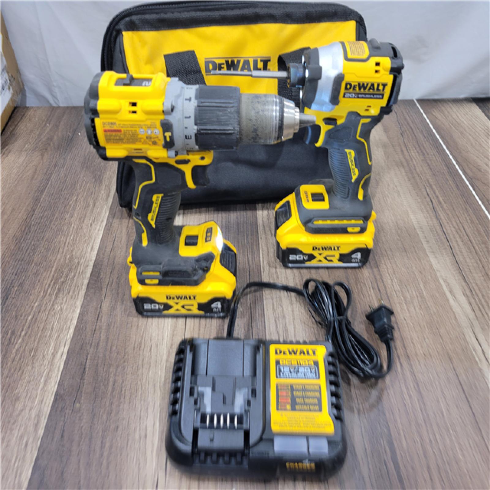 AS-IS DEWALT 20V MAX XR Hammer Drill and ATOMIC Impact Driver 2 Tool Cordless Combo Kit with (2) 4.0Ah Batteries, Charger, and Bag