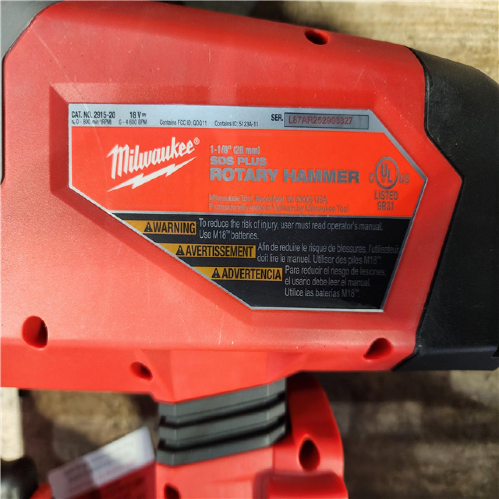 HOUSTON LOCATION - AS-IS Milwaukee 2915-20 M18 FUEL 18-Volt Lithium-Ion Brushless Cordless SDS-Plus 1-1/8 in. Rotary Hammer Drill (Tool-Only)