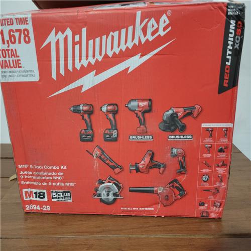 California AS-IS Milwaukee 9-Tool Combo Kit  Includes (2) Batteries  Charger & Bag; Appears in Like New Condition