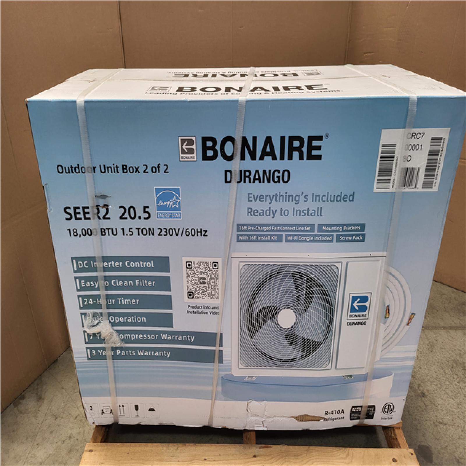 CALIFORNIA AS-IS NEW BONAIRE DUCTLESS MINI SPLIT HEATING AND COOLING UNIT