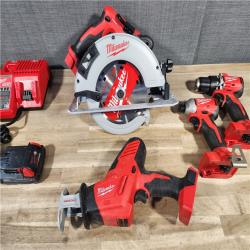 HOUSTON LOCATION - AS-IS Milwaukee M18 18-Volt Lithium-Ion Brushless Cordless Combo Kit (4-Tool) with 2-Batteries, 1-Charger and Tool Bag