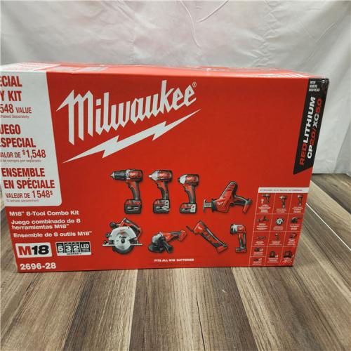 NEW! Milwaukee 18V Lithium-Ion Cordless Combo Kit (8-Tool) with (3) Batteries, Charger and (2) Tool Bags