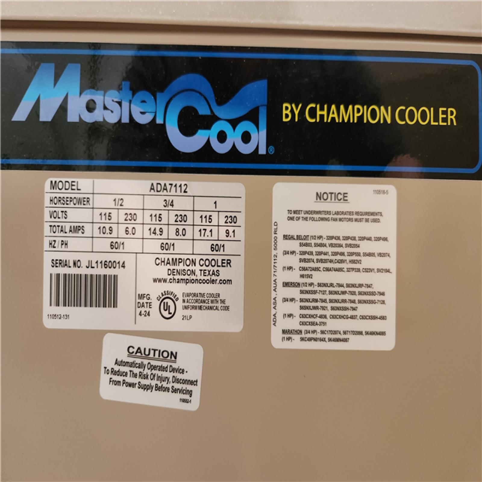 Phoenix AS-IS MasterCool 7000 CFM 2-Speed Down-Draft Roof 12 in. Media Evaporative Cooler for 2300 sq. ft. (Motor Not Included)