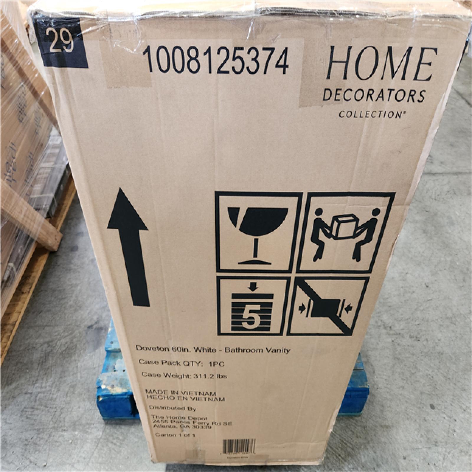 Phoenix NEW Home Decorators Collection Doveton 60 in. Double Sink Freestanding White Bath Vanity with White Engineered Marble Top (Assembled) (SEALED)