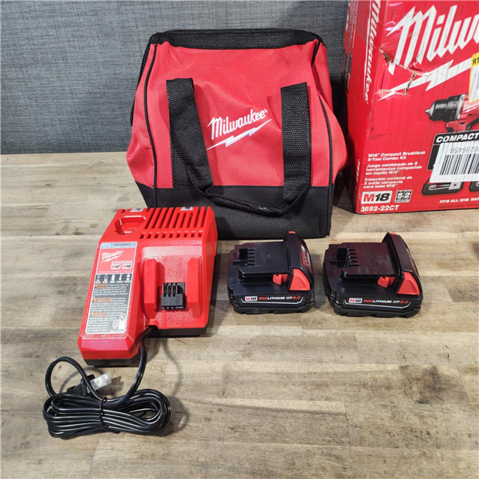 HOUSTON LOCATION - AS-IS M18 18V Lithium-Ion Brushless Cordless Compact Drill/Impact Combo Kit (2-Tool) W/(2) 2.0 Ah Batteries, Charger & Bag
