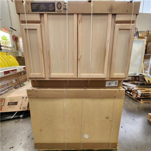 Phoenix Location NEW Hampton Bay 60 in. W x 24 in. D x 34.5 in. H Assembled Sink Base Kitchen Cabinet in Unfinished with Recessed Panel Pallet (4-Cabinets)