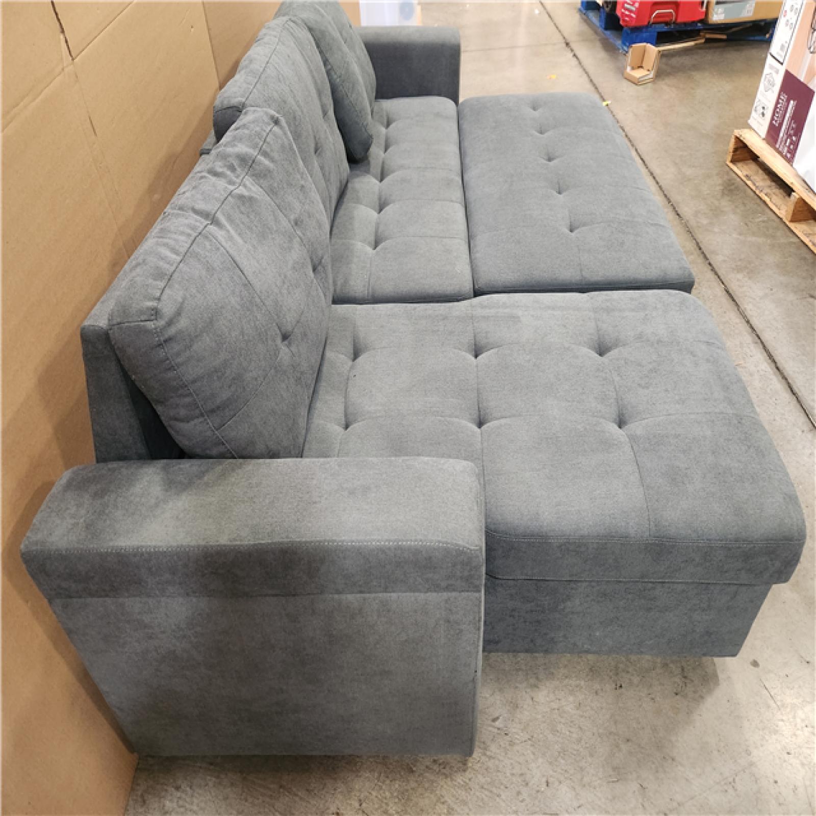 Phoenix NEW Straight Arm 2-Piece Chenille Modular Sectional Sofa L-Shaped Sofa in Grey