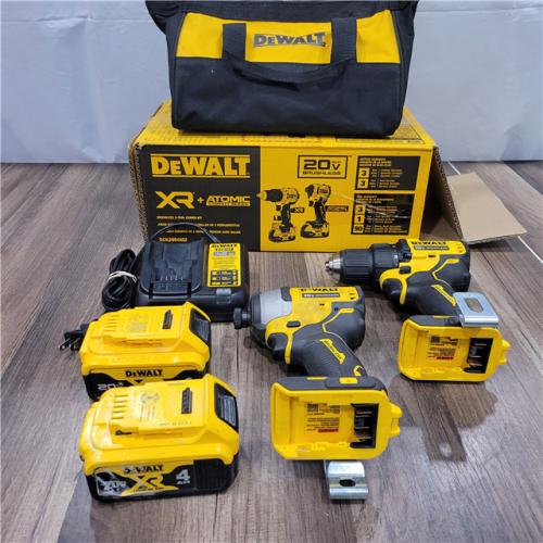 AS-IS DEWALT 20V MAX XR Hammer Drill and ATOMIC Impact Driver 2 Tool Cordless Combo Kit with (2) 4.0Ah Batteries, Charger, and Bag