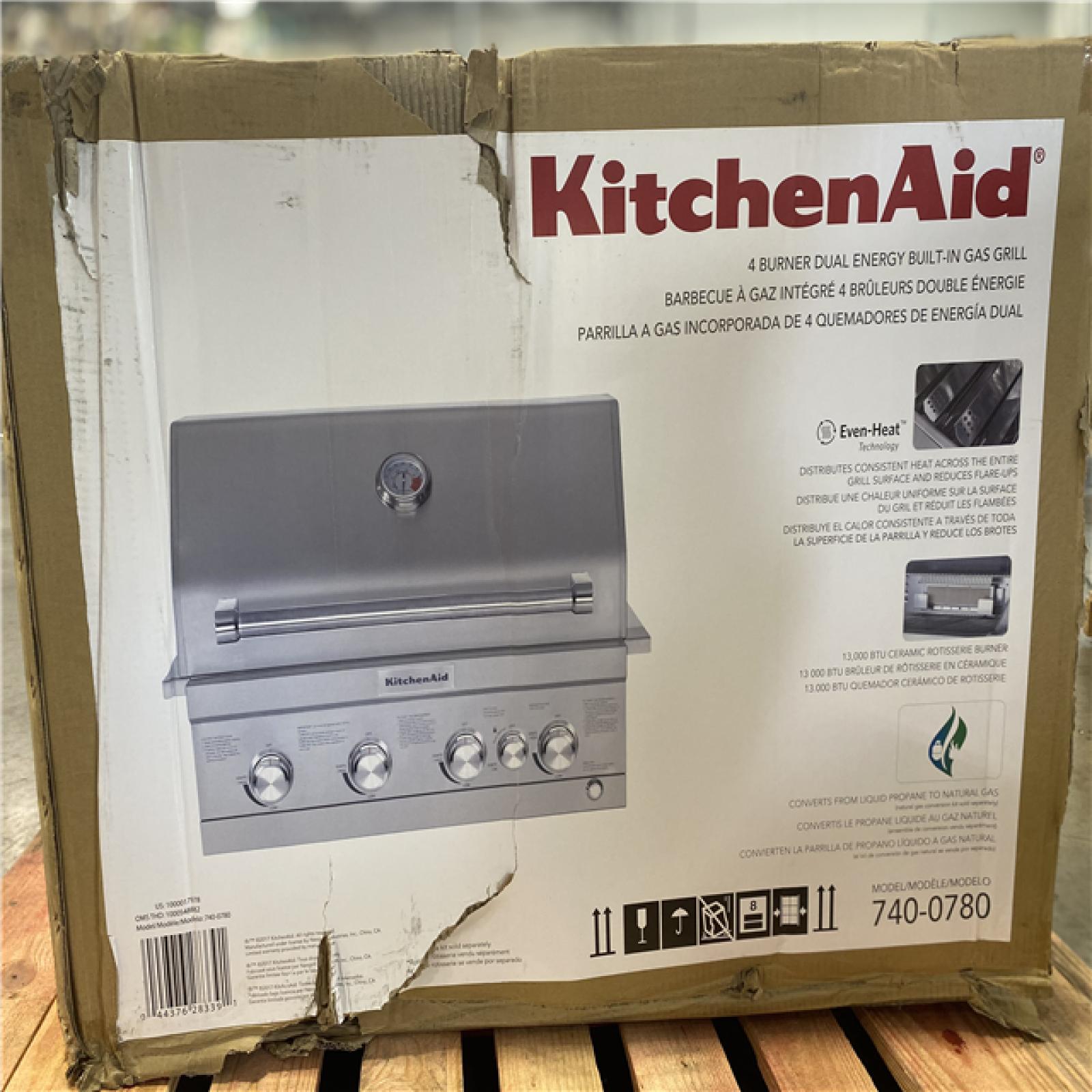 DALLAS LOCATION - KitchenAid 4-Burner Built-in Propane Gas Island Grill Head in Stainless Steel with Rotisserie Burner