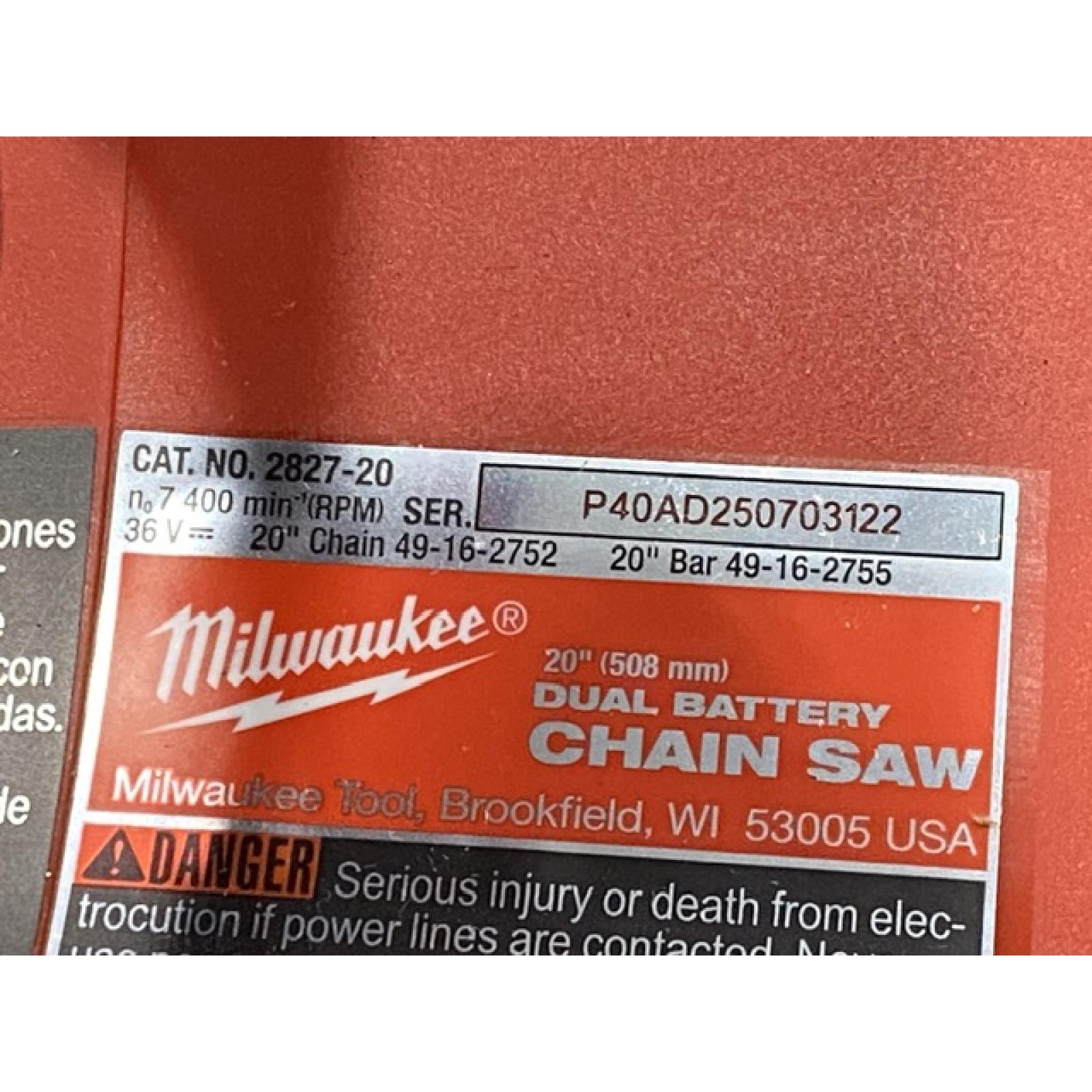 AS-IS Milwaukee FUEL 18V Brushless Cordless 20 in. Dual Battery Chainsaw Kit