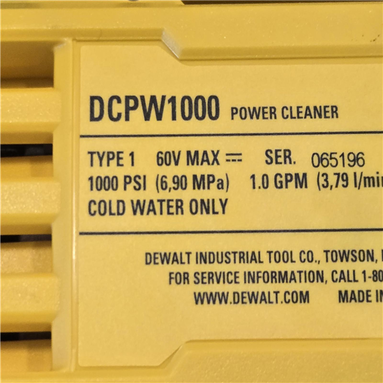 AS-IS DEWALT FLEXVOLT 60V MAX 1000 PSI 1.0 GPM Cold Water Cordless Cleaner (Tool Only)