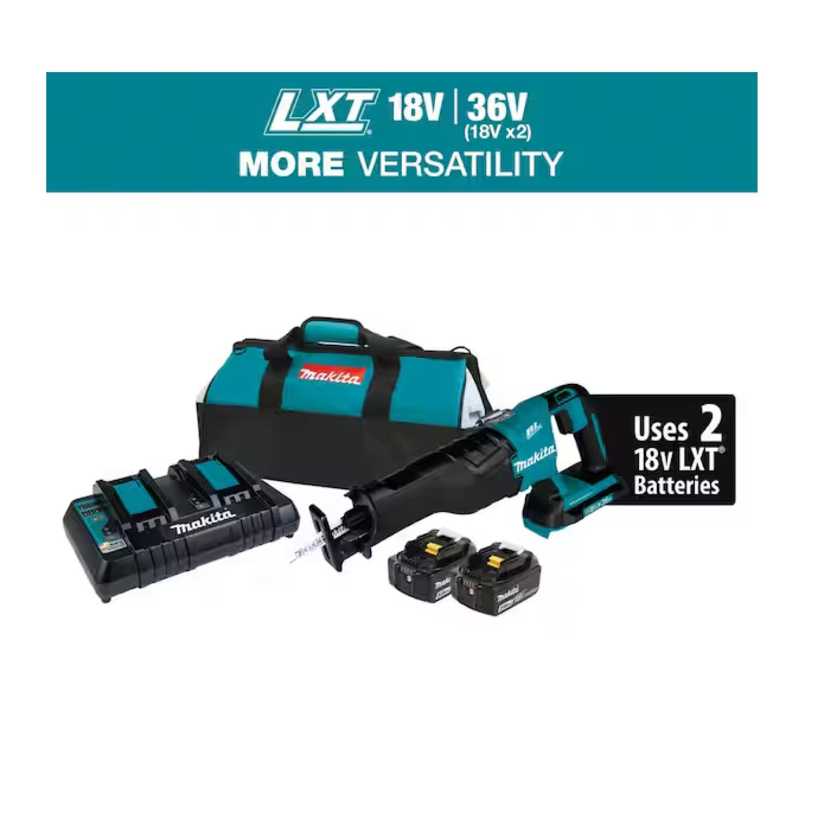 DALLAS LOCATION - Makita 18V X2 LXT Lithium-Ion (36V) Brushless Cordless Reciprocating Saw Kit (5.0Ah) with 2 Batteries 5.0Ah and Charger