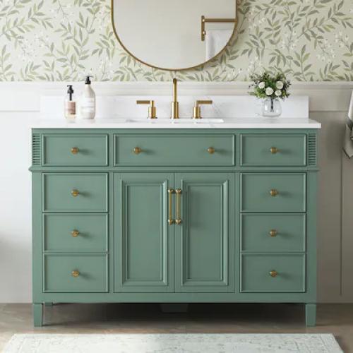 Phoenix NEW DELUXE LIVING Lisbon 48-in Sea Green Undermount Single Sink Bathroom Vanity with Carrara (SEALED)