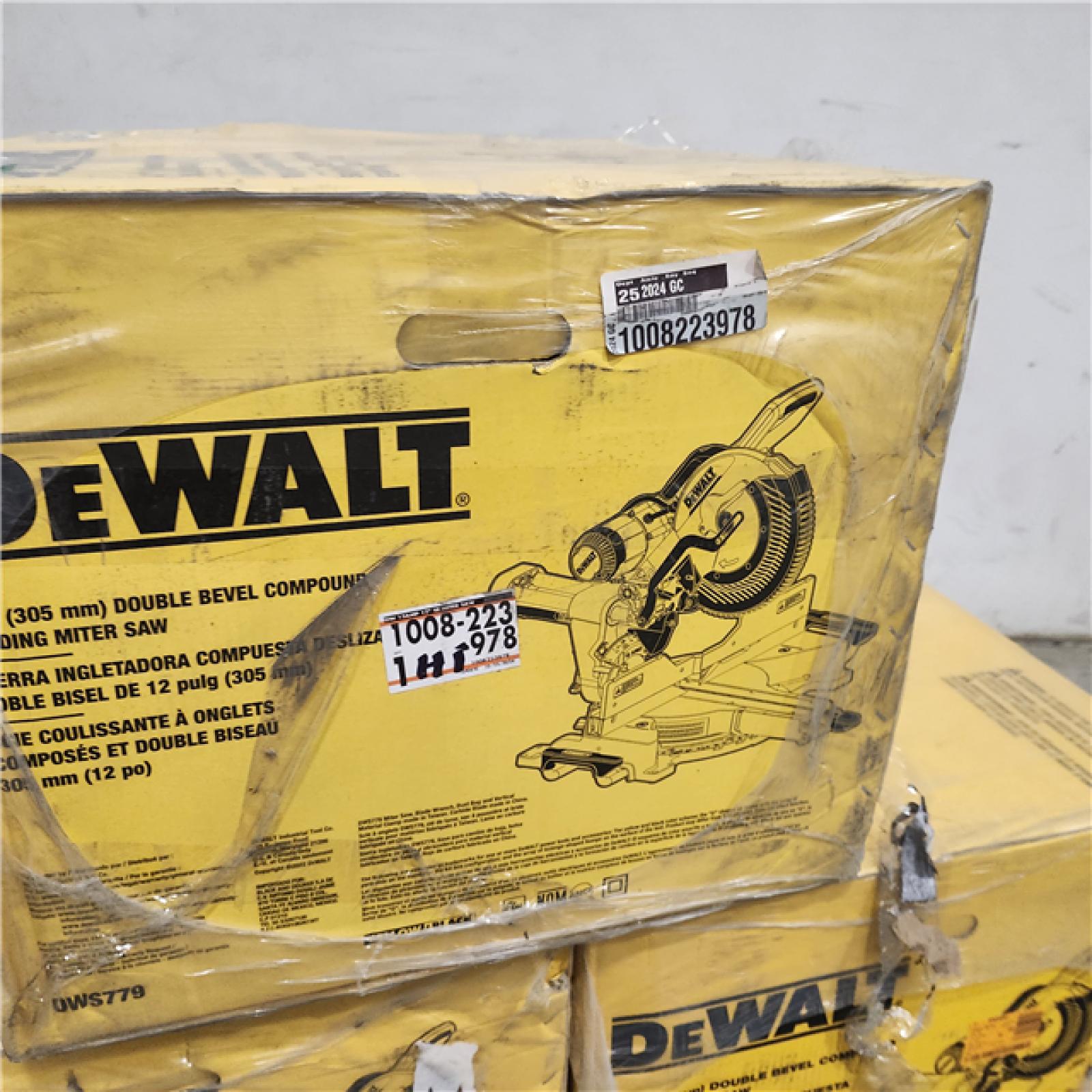 Dallas Location - NEW-  DEWALT 15 Amp Corded 12 in. Double Bevel Sliding Compound Miter Saw(Lot Of 3)