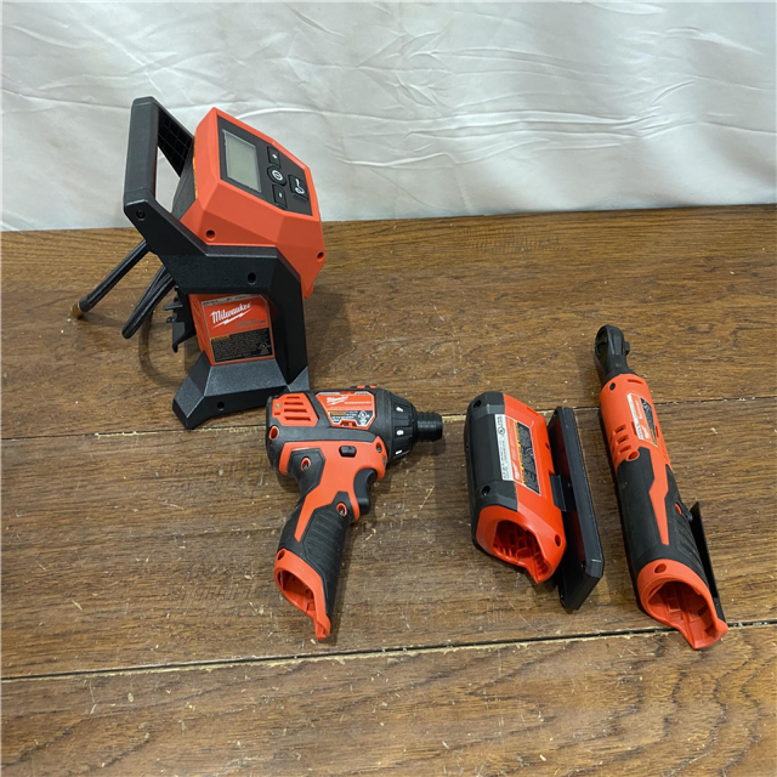 AS-IS M12 Cordless Power Tool Combo Kit, 4-Tool Set, 12V Lithium-Ion, 2.0Ah Batteries, Charger, Tool Bag
