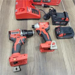 AS-IS Milwaukee   M18 18-Volt Lithium-Ion Brushless Cordless Compact Hammer Drill/Impact Combo Kit (2-Tool) with (2) Batteries, Bag
