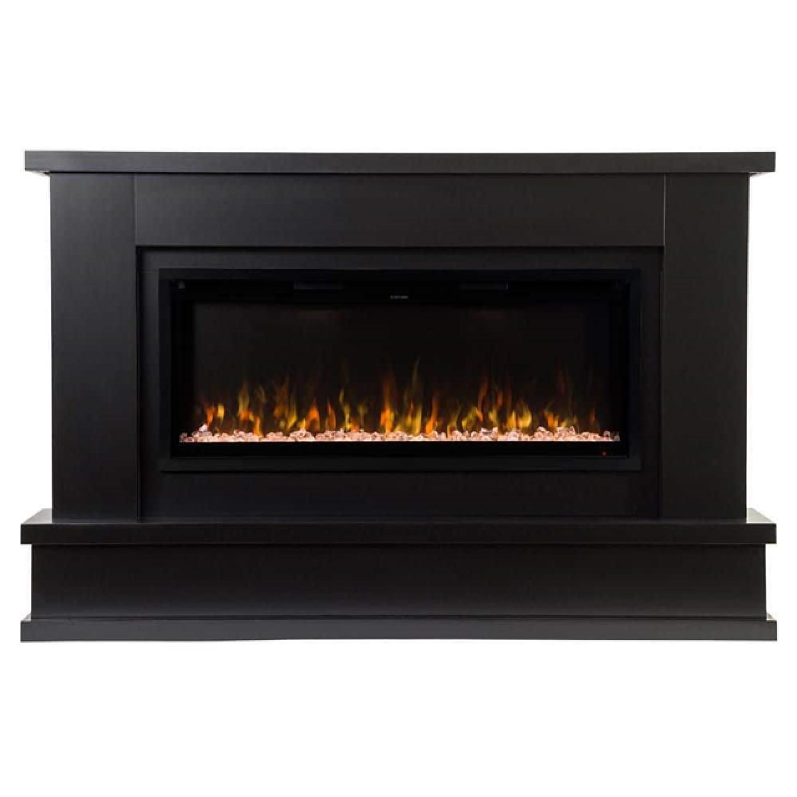 Phoenix NEW Modern Ember Patton Venetian 64 in. 5000 BTU Smart Electric Fireplace Mantel Package in Black  Multi-Color Flames  WiFi  Freestanding