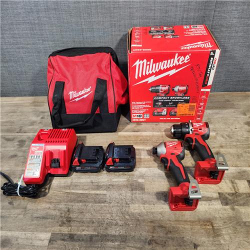 HOUSTON LOCATION - AS-IS Milwaukee M18 18V Lithium-Ion Brushless Cordless Compact Drill/Impact Combo Kit (2-Tool) W/(2) 2.0 Ah Batteries  Charger & Bag