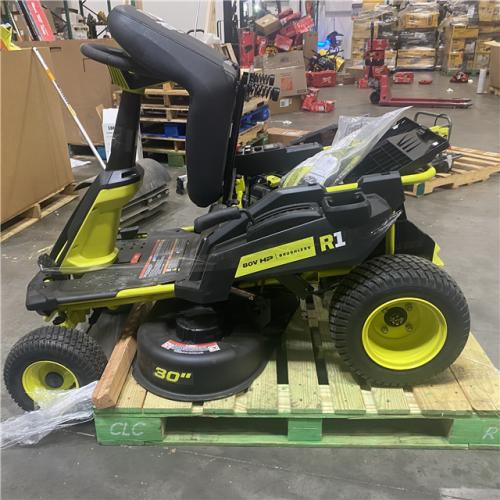 Dallas Location - As-Is RYOBI R1 80V HP Brushless Lithium Battery Cordless Electric 30 in. Riding Lawn Mower with 14 Ah Battery and Charger