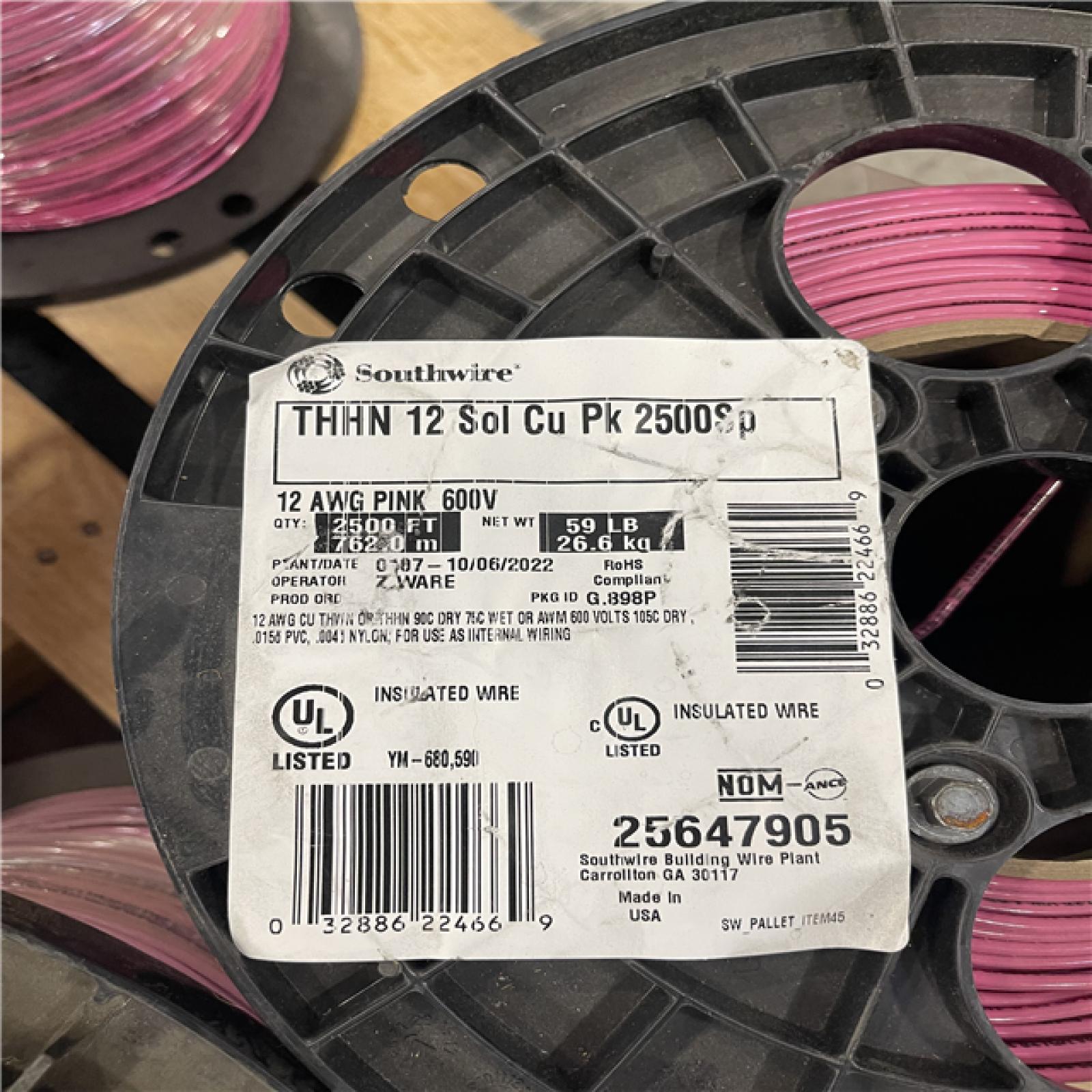 DALLAS LOCATION- SOUTHWIRE PINK MIXED WIRE PALLET- (8 SPOOLS)
