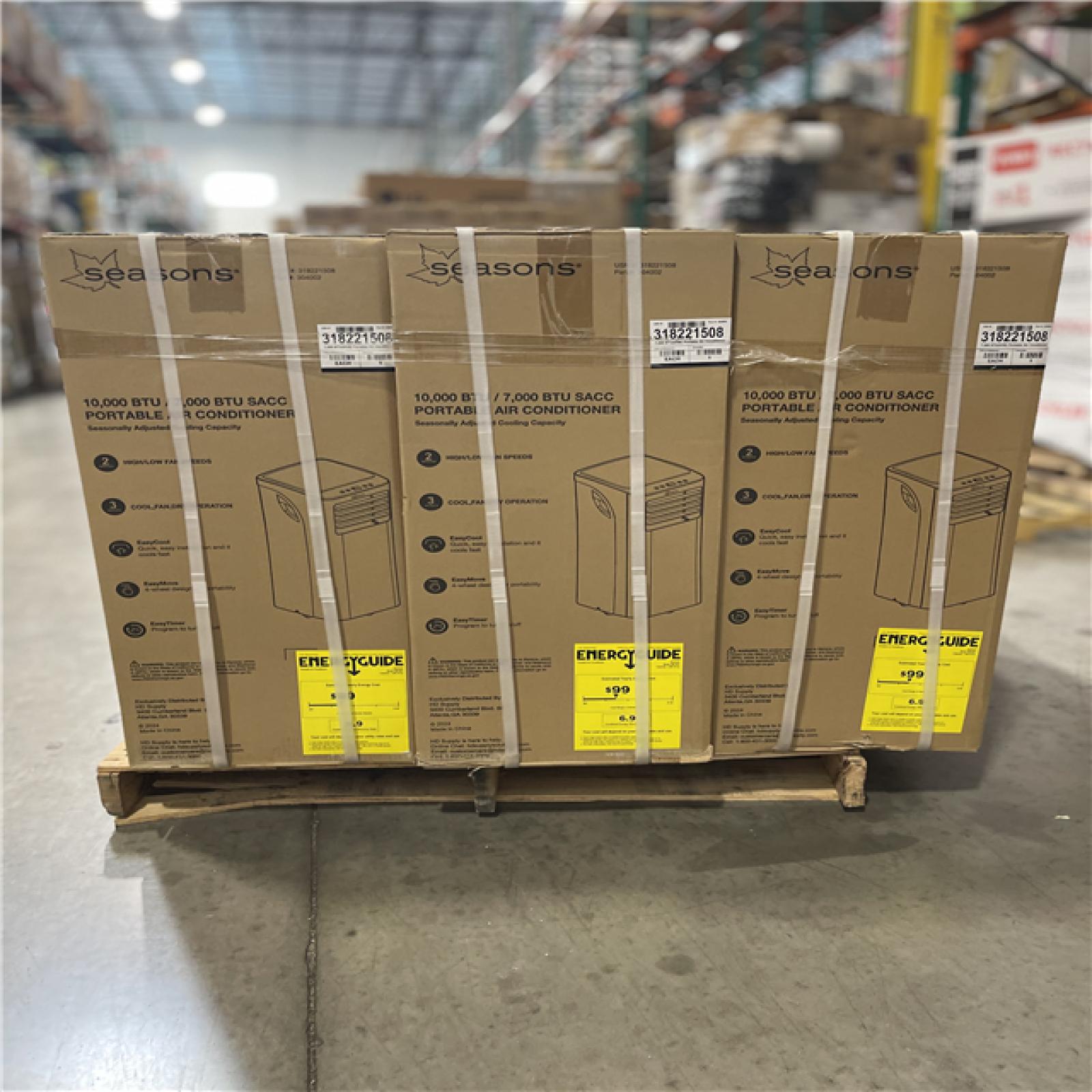 DALLAS LOCATION - SEASONS 10 000BTU PORTABLE AIR CONDITIONER PALLET-(9 UNITS)