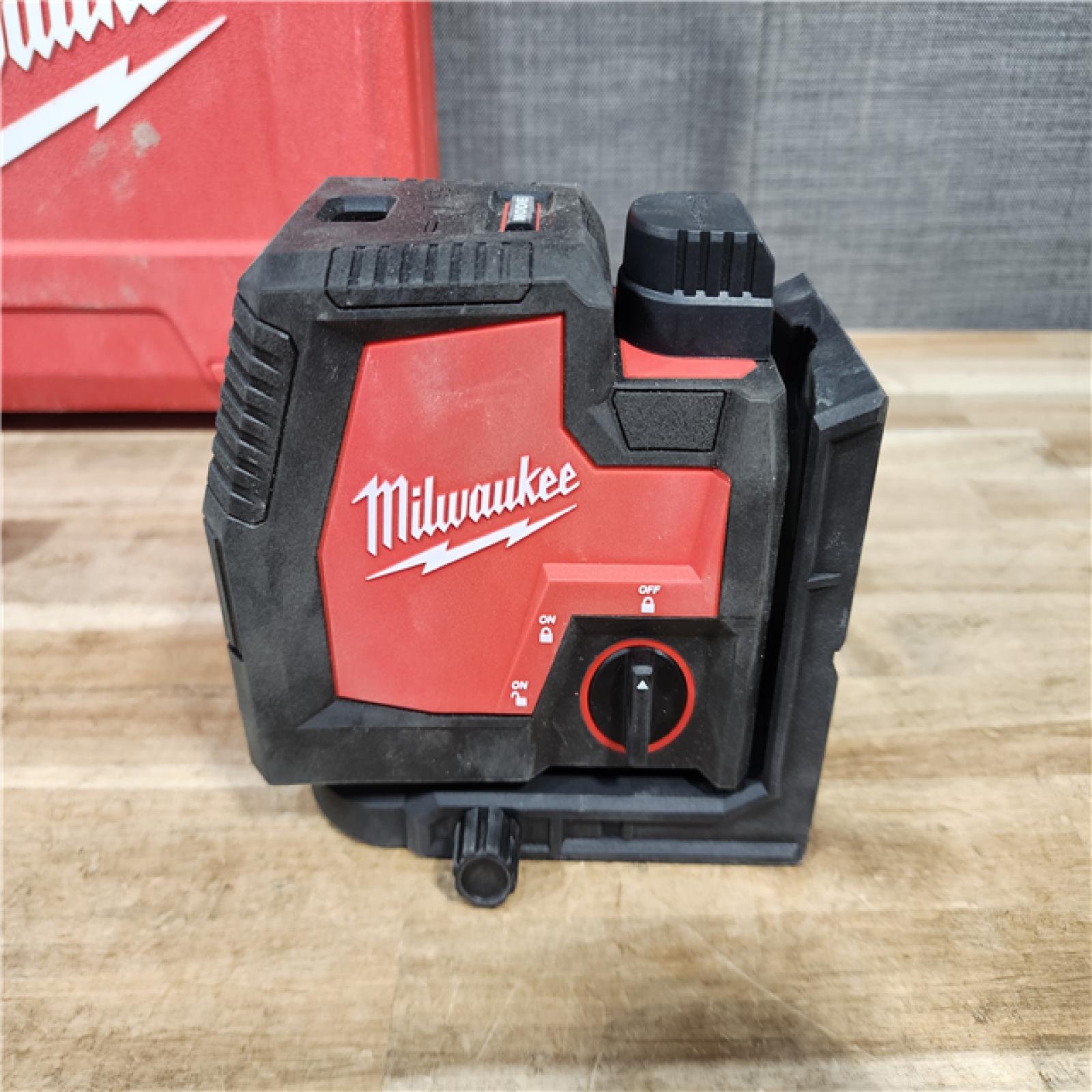 HOUSTON LOCATION - AS-IS Milwaukee Green 100 ft. Cross Line and Plumb Points Rechargeable Laser Level with REDLITHIUM Lithium-Ion