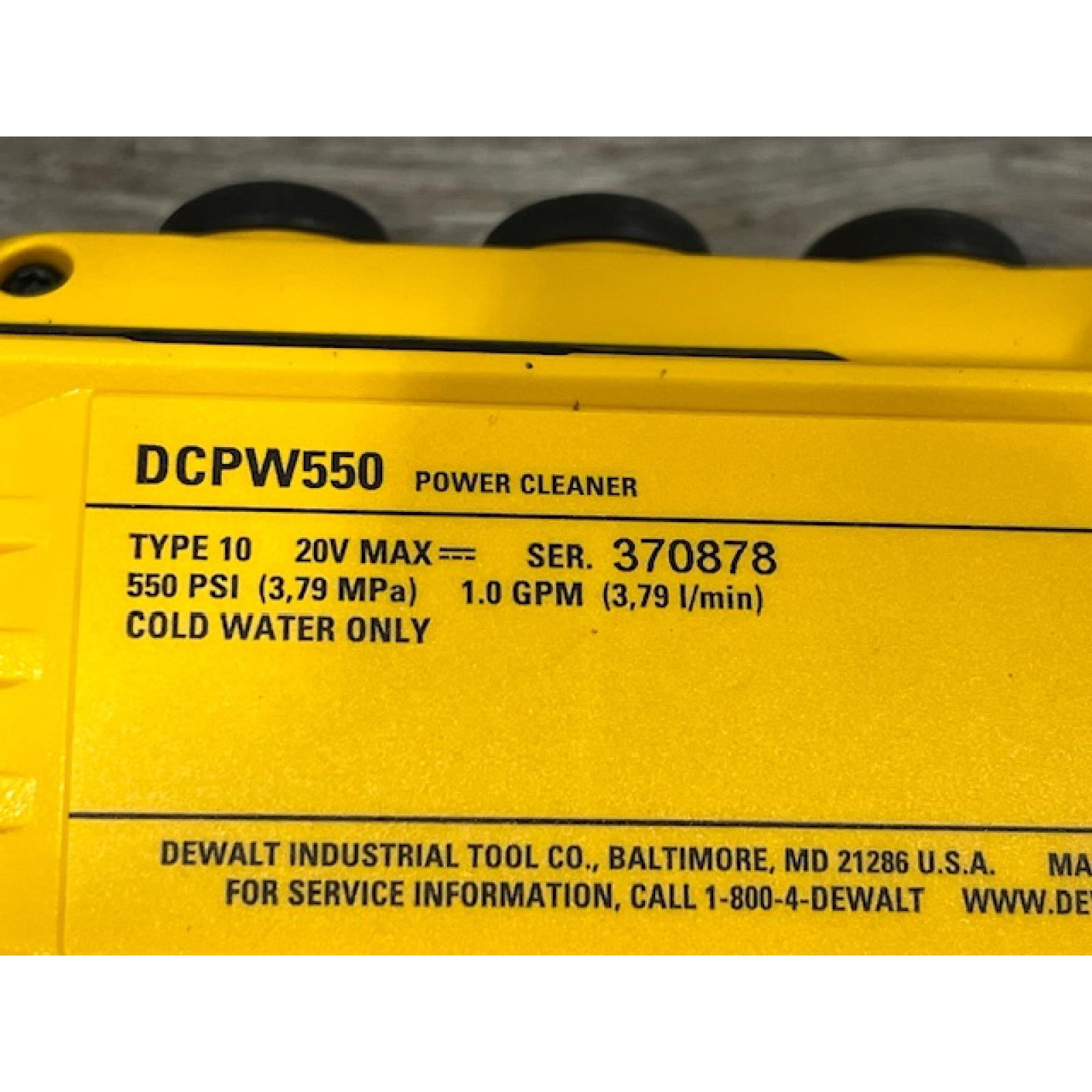 AS-IS DEWALT 20V MAX 550 PSI 1.0 GPM Cold Water Cordless Power Cleaner with 4-Nozzles (Tool Only)