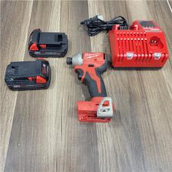AS-IS Milwaukee M18 18V Lithium-Ion Brushless Cordless 1/4 in. Impact Driver Kit with Two 2.0 Ah Batteries and Charger