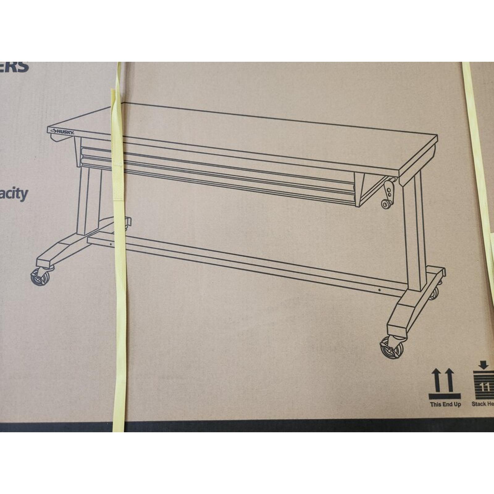 Phoenix NEW Husky 62 in. W x 24 in. D 2-Drawer Adjustable Height Black Workbench Table with Solid Wood Top (SEALED)