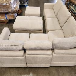Phoenix AS-IS JEAREY 5-Piece Modern Straight Arm Corduroy Fabric L-Shaped Sectional Sofa with Ottoman in White