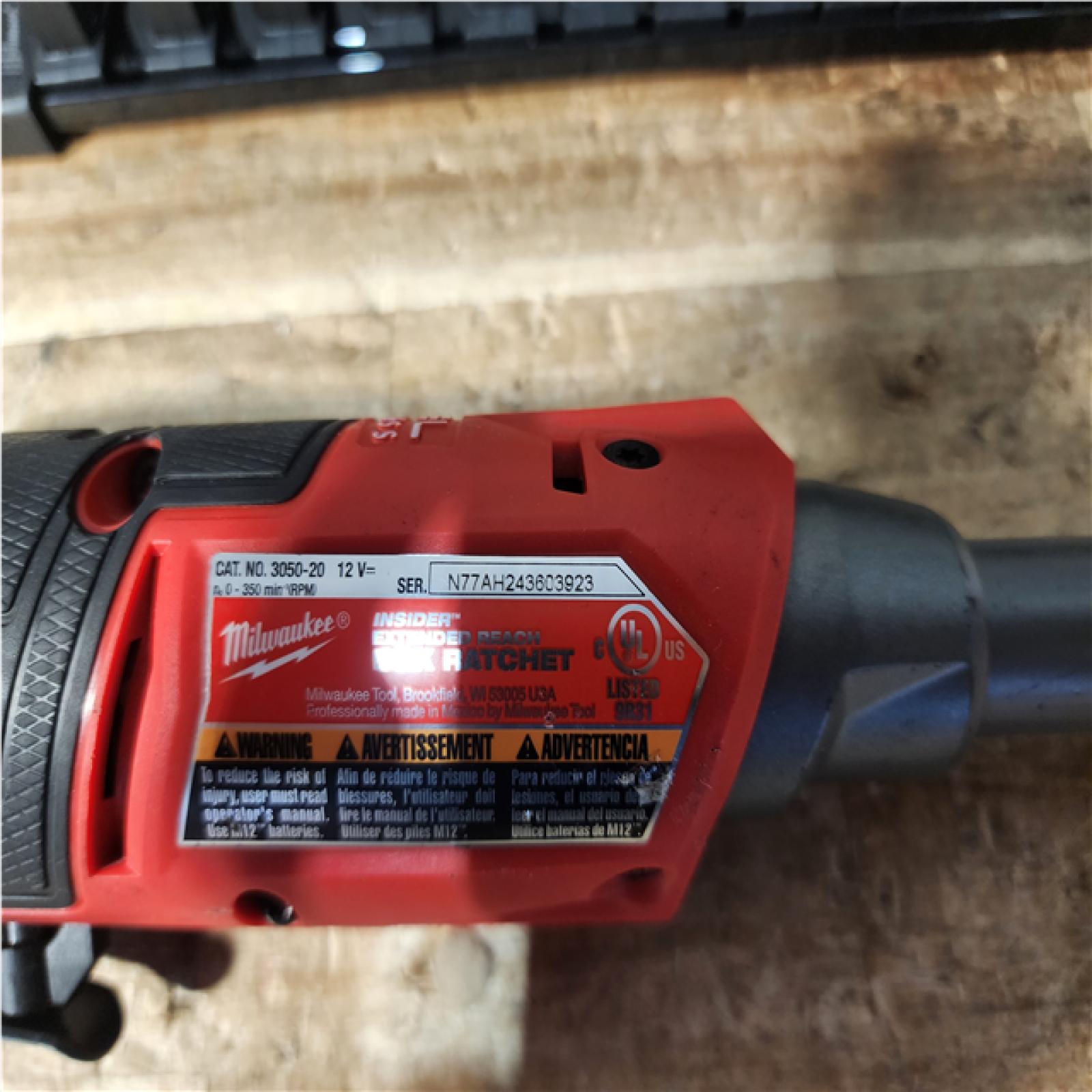 Houston Location AS-IS Milwaukee FUEL 12V Lithium-Ion Brushless Cordless 1/4 in - 3/8 in Extended Ratchet (Tool-Only)
