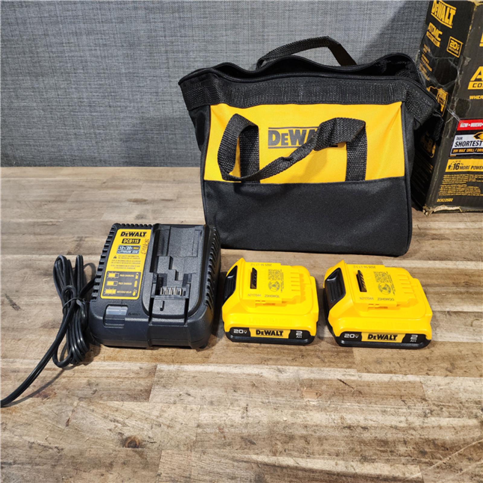 HOUSTON LOCATION - AS-IS Dewalt DCK225D2 20V MAX ATOMIC Brushless Compact Lithium-Ion 1/2 in. Cordless Drill Driver and 1/4 in. Impact Driver Combo Kit with 2 Batteries 2 Ah
