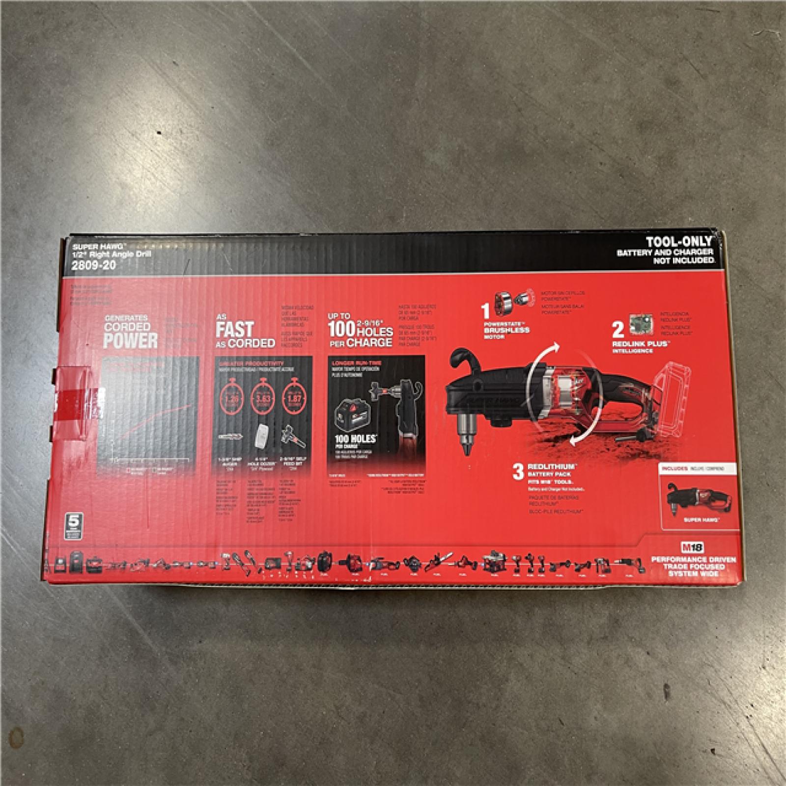NEW! - Milwaukee M18 FUEL 18V Lithium-Ion Brushless Cordless GEN 2 SUPER HAWG 1/2 in. Right Angle Drill (Tool-Only)