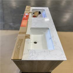 DALLAS LOCATION - Glacier Bay Tobana 60 in. Double Sink Weathered Tan Bath Vanity with White Engineered Marble Top (Assembled)