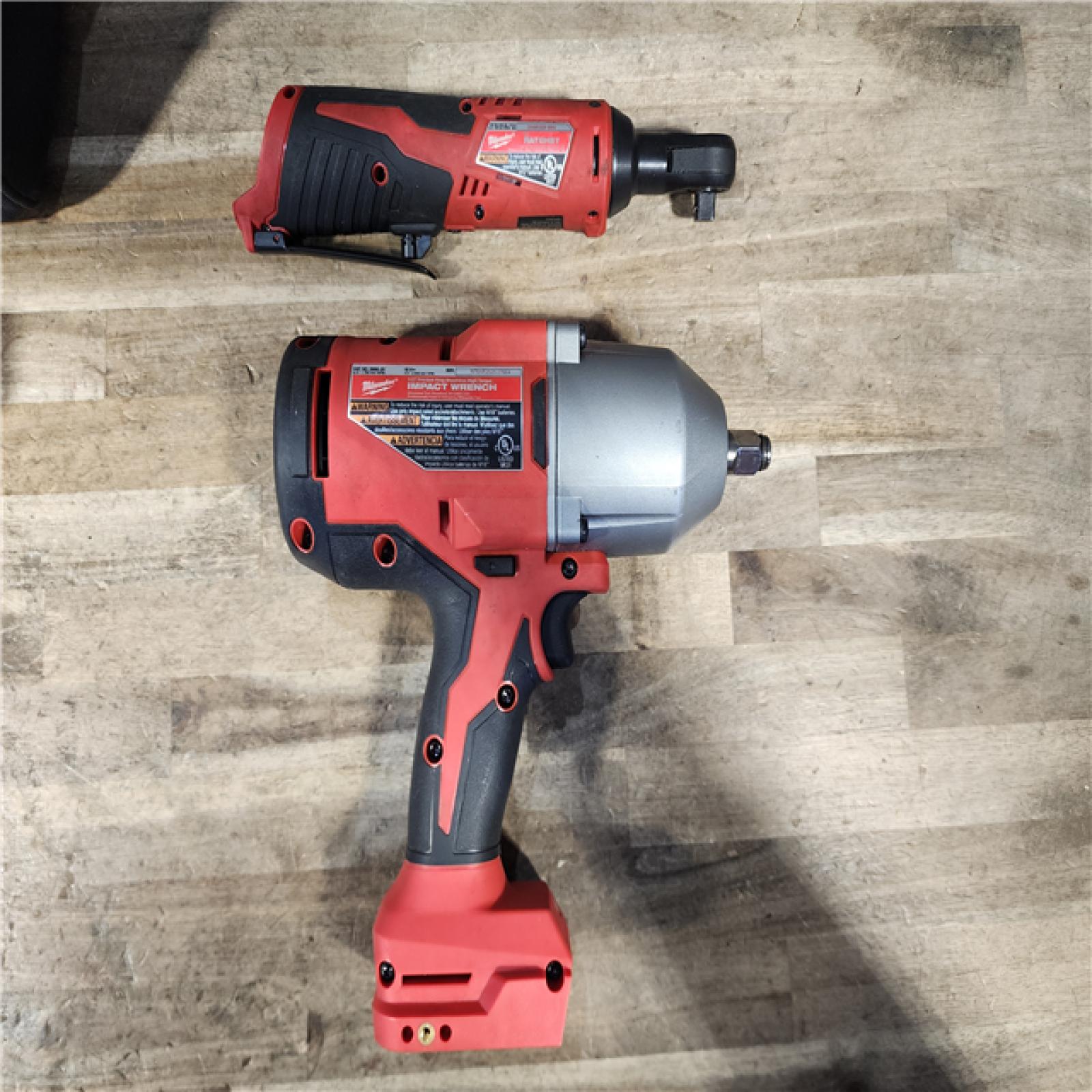HOUSTON LOCATION - AS-IS Milwaukee 12/18V Lithium-Ion Cordless 3/8 in. Ratchet and 1/2 in. High Torque Impact Wrench with Friction Ring Combo Kit