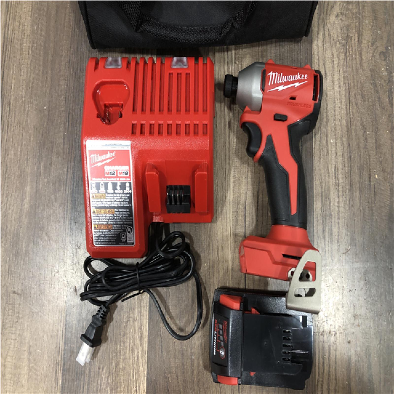 AS-IS Milwaukee 18-Volt Lithium-Ion Compact Brushless Cordless 1/4 in. Impact Driver Kit
