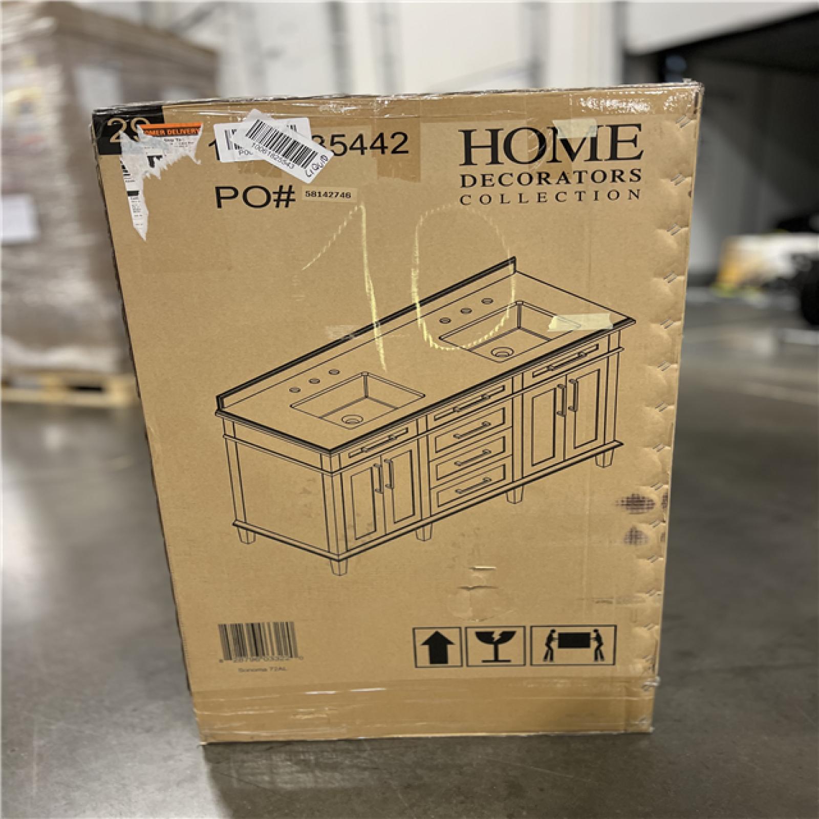 DALLAS LOCATION - Home Decorators Collection Sonoma 72 in. Double Sink Almond Latte Bath Vanity with Carrara Marble Top (Assembled)