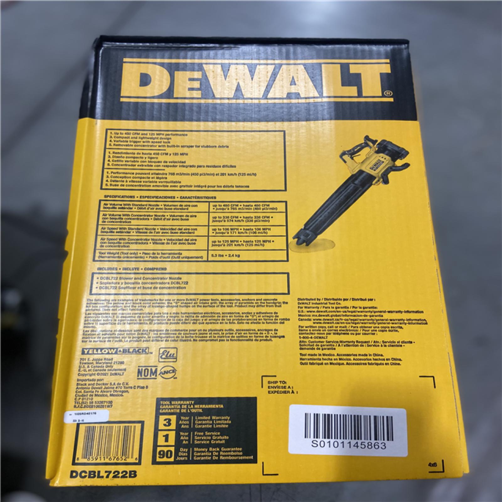 NEW! - DEWALT 20V MAX 125 MPH 450 CFM Brushless Cordless Handheld Leaf Blower with Concentrator Nozzle (Tool Only)