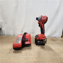 AS-IS- Milwaukee  M18 18-Volt Lithium-Ion Brushless Cordless 1/4 in. Compact Impact Driver with M18 5.0Ah Battery and Charger