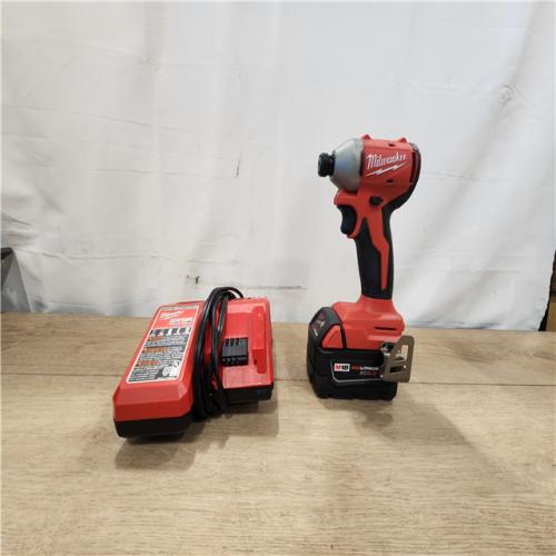 AS-IS- Milwaukee  M18 18-Volt Lithium-Ion Brushless Cordless 1/4 in. Compact Impact Driver with M18 5.0Ah Battery and Charger