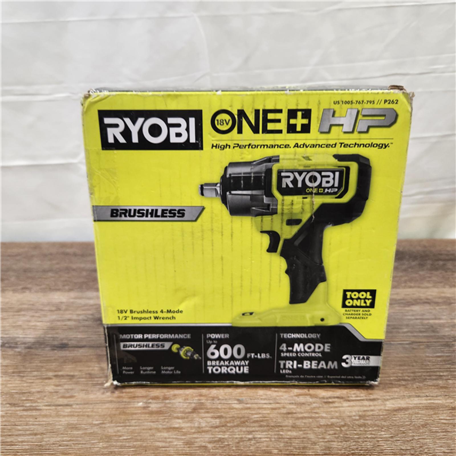 AS-IS RYOBI ONE+ HP 18V Brushless Cordless 4-Mode 1/2 in. Impact Wrench (Tool Only)