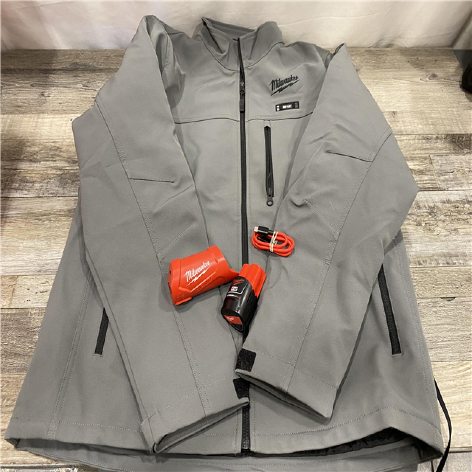 AS-IS Milwaukee Men's Large 12-Volt Lithium-Ion Cordless Tough Shell Gray Heated Jacket Kit