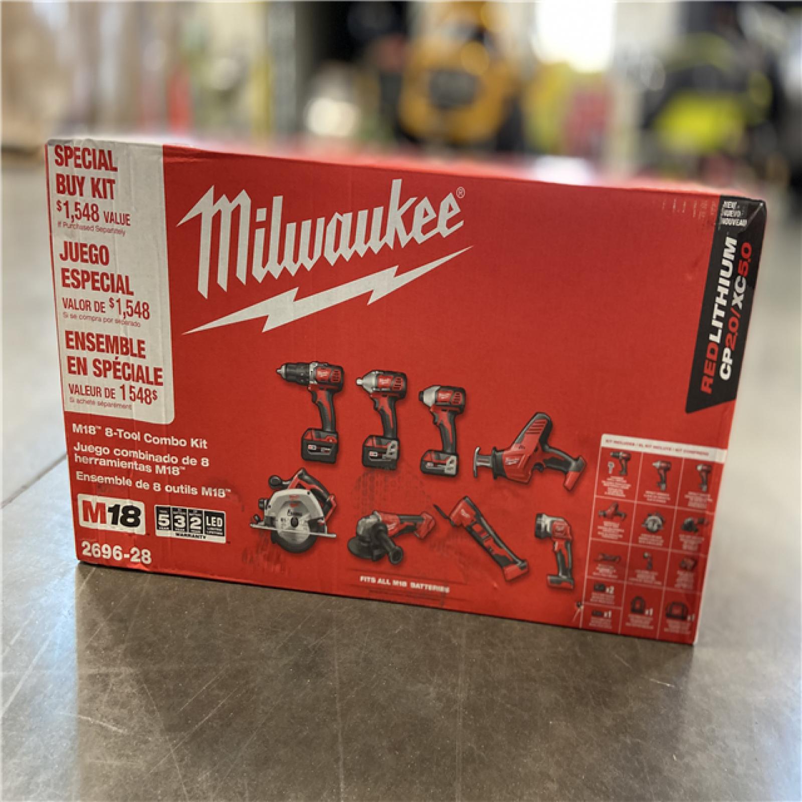 NEW Milwaukee M18 18V Lithium-Ion Cordless Combo Kit (8-Tool) with (3) Batteries, Charger and (2) Tool Bags
