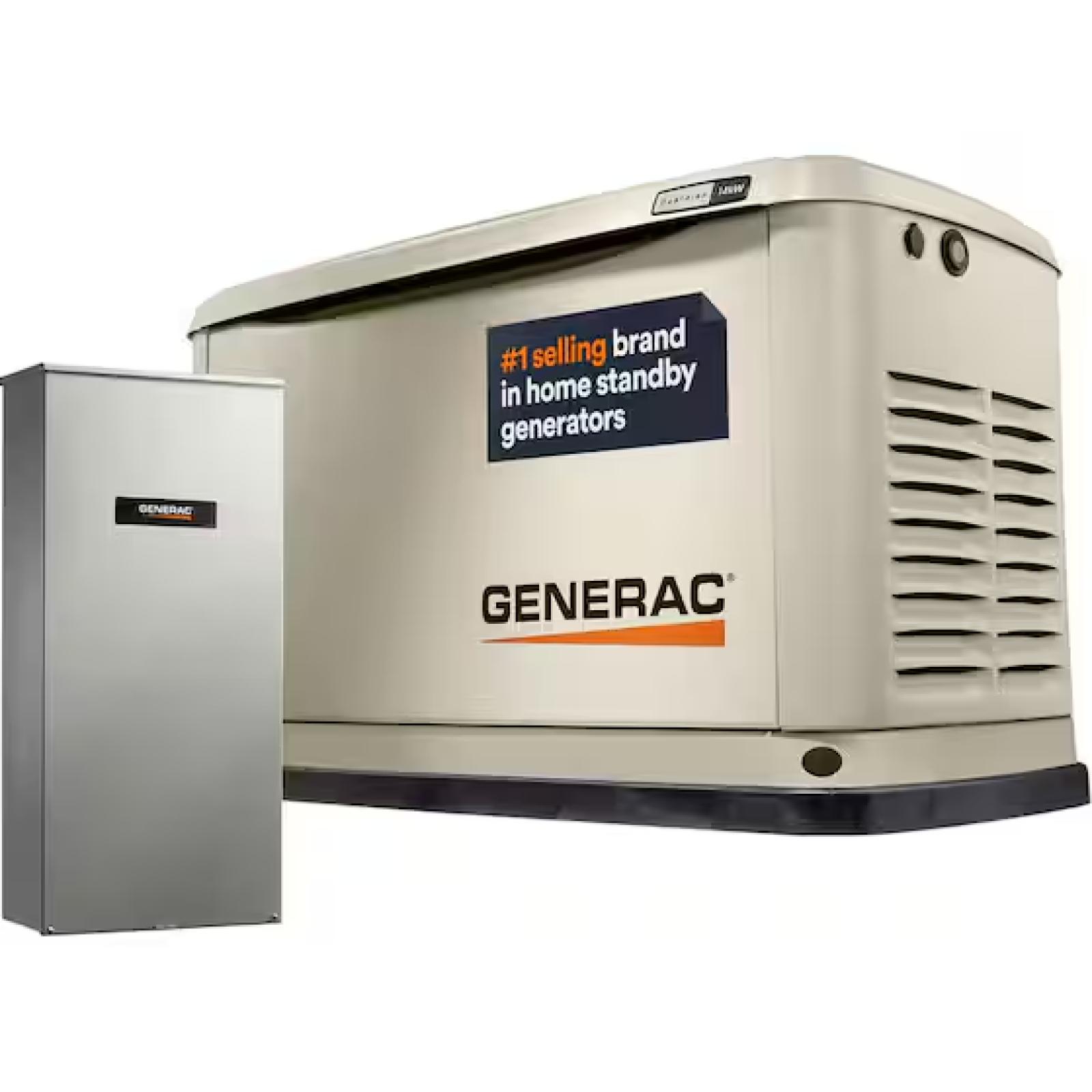 DALLAS LOCATION - Generac 14 000 Watt - Dual Fuel Air- Cooled Whole House Home Standby Generator w/ 200-AMP Transfer Switch