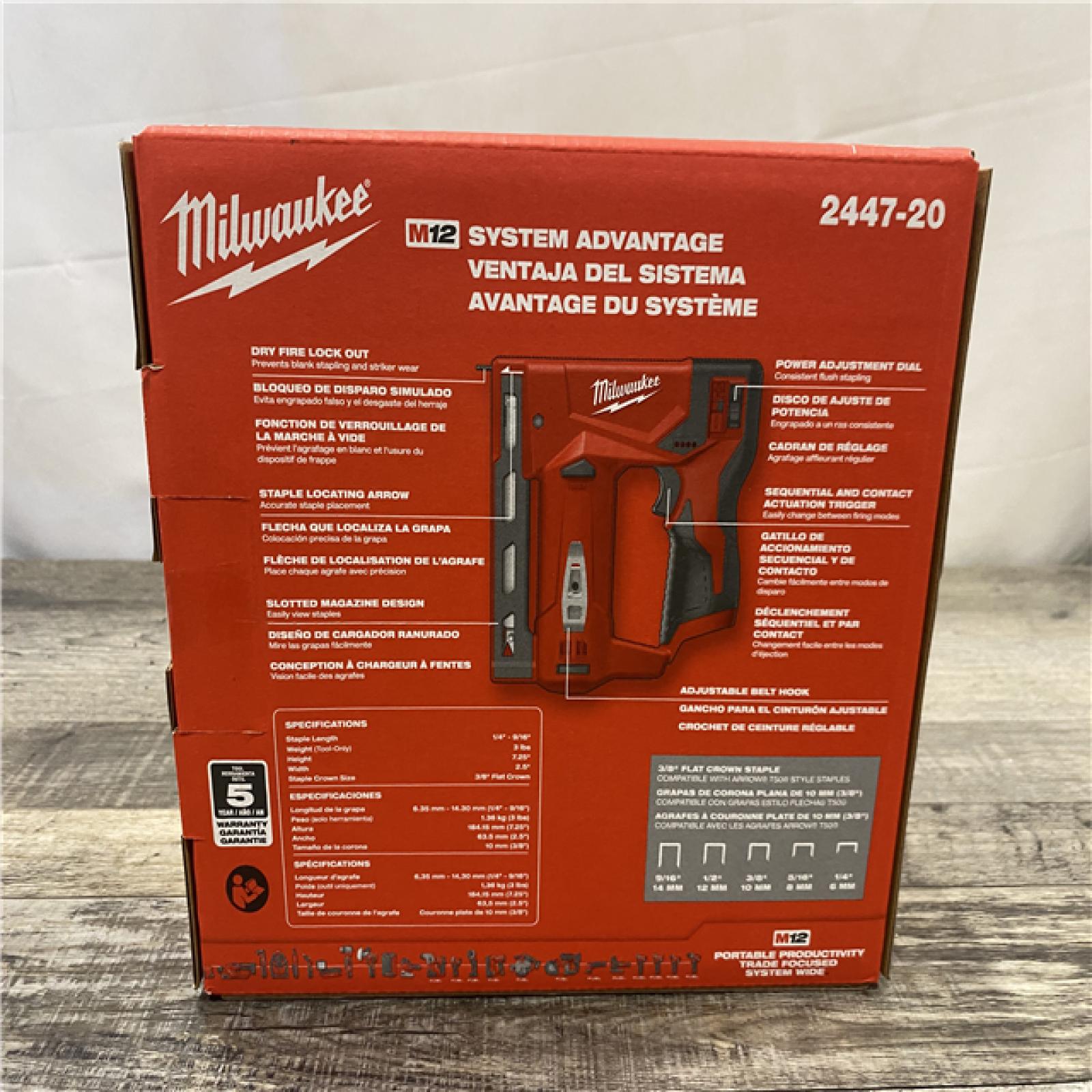NEW - Milwaukee 12-Volt Lithium-Ion Cordless 3/8 in. Crown Stapler (Tool-Only)